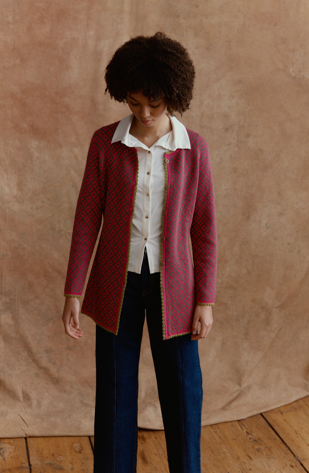 Alpaca cardigan Aura long in fuchsia