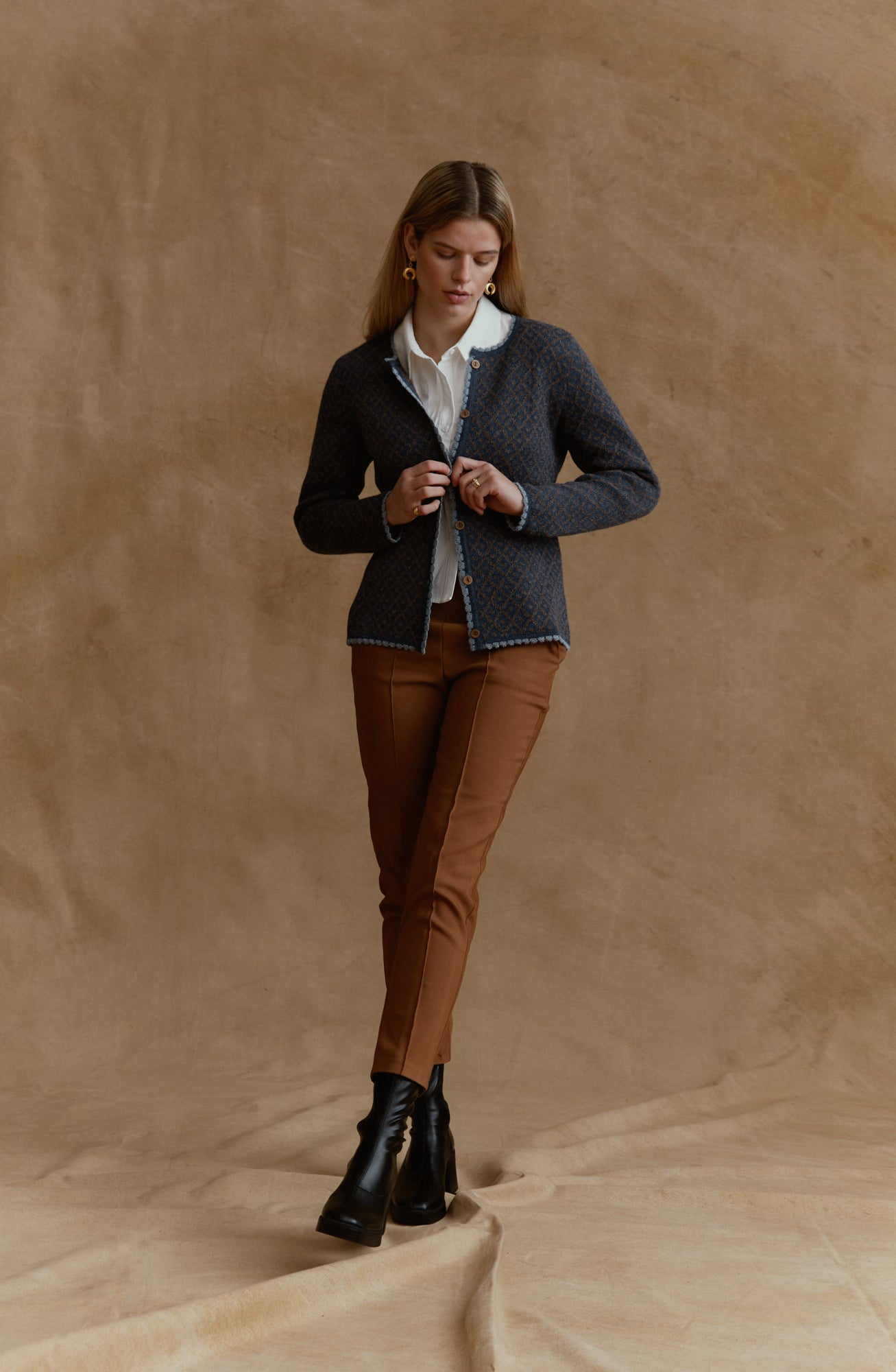 Aura Alpaka Jacquard Strickjacke in Jeans