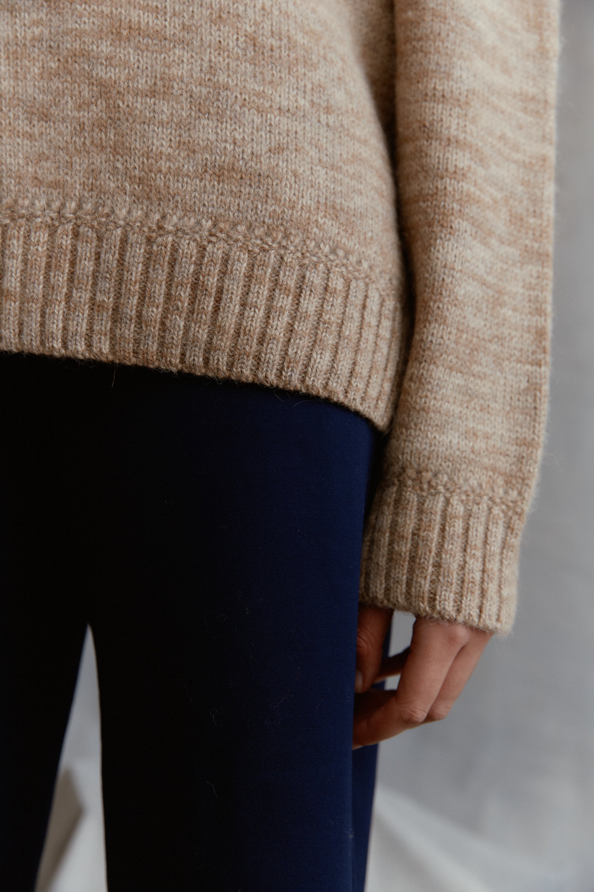 Troyer high-neck sweater made of alpaca in beige
