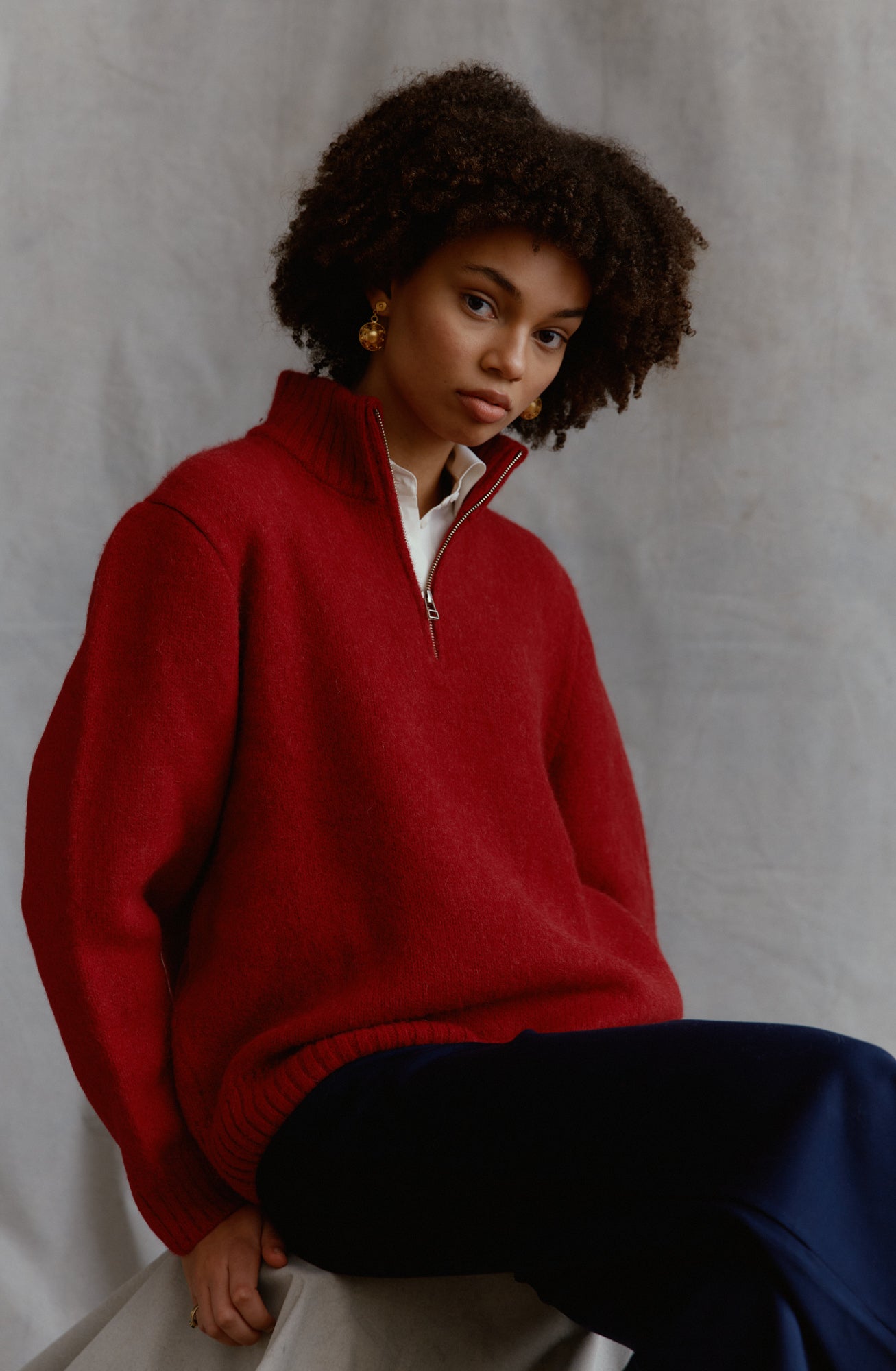 Troyer high-neck sweater made of alpaca in red