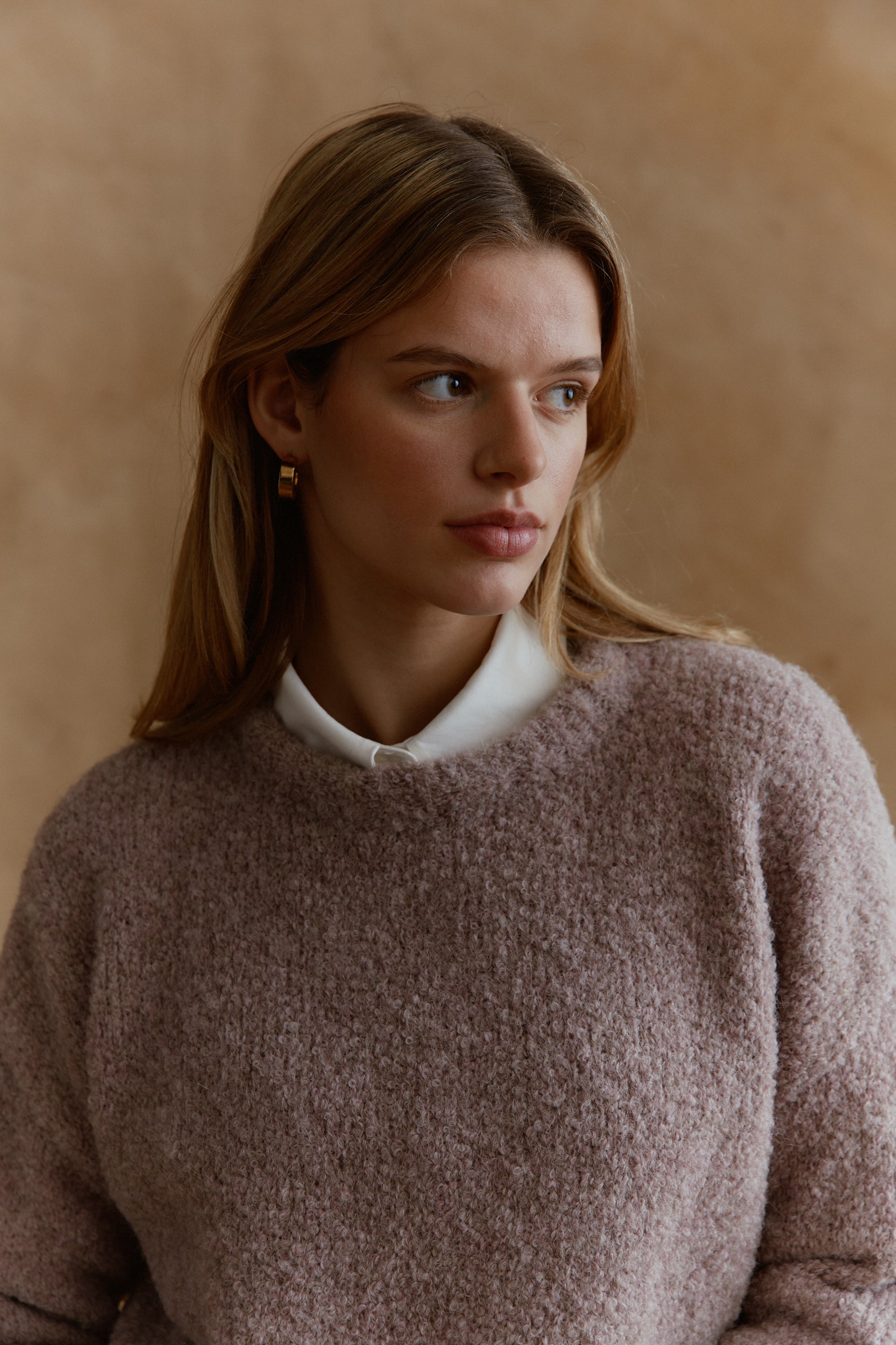 Alpaka Vero Rundhals Pullover in Rosé