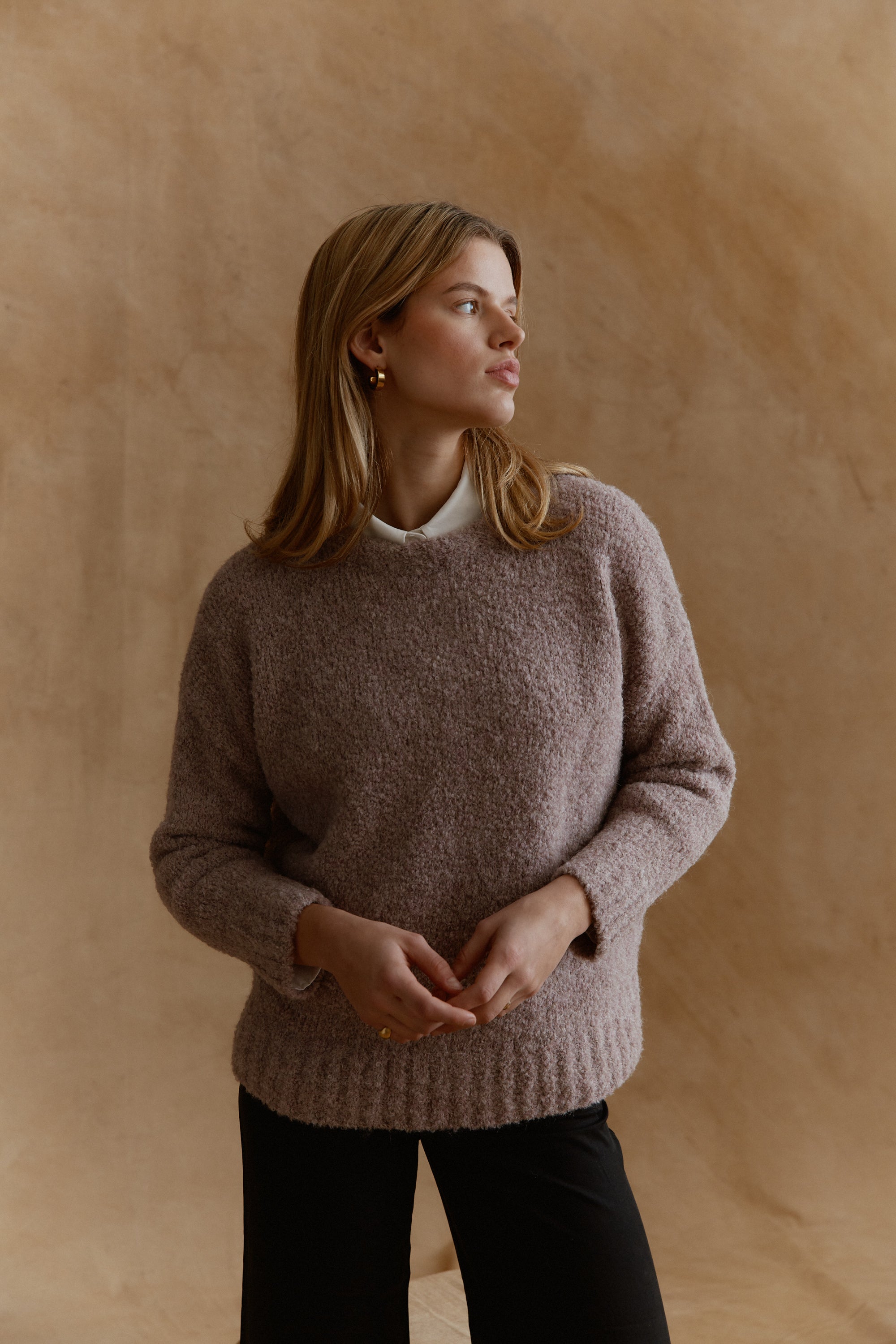 Alpaka Vero Rundhals Pullover in Rosé