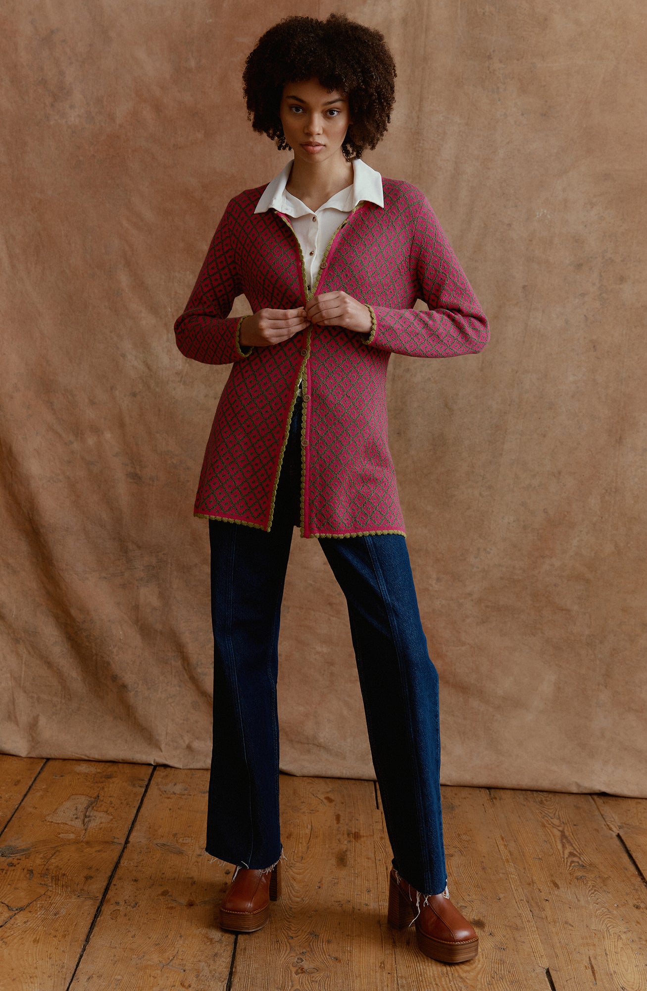 Alpaca cardigan Aura long in fuchsia