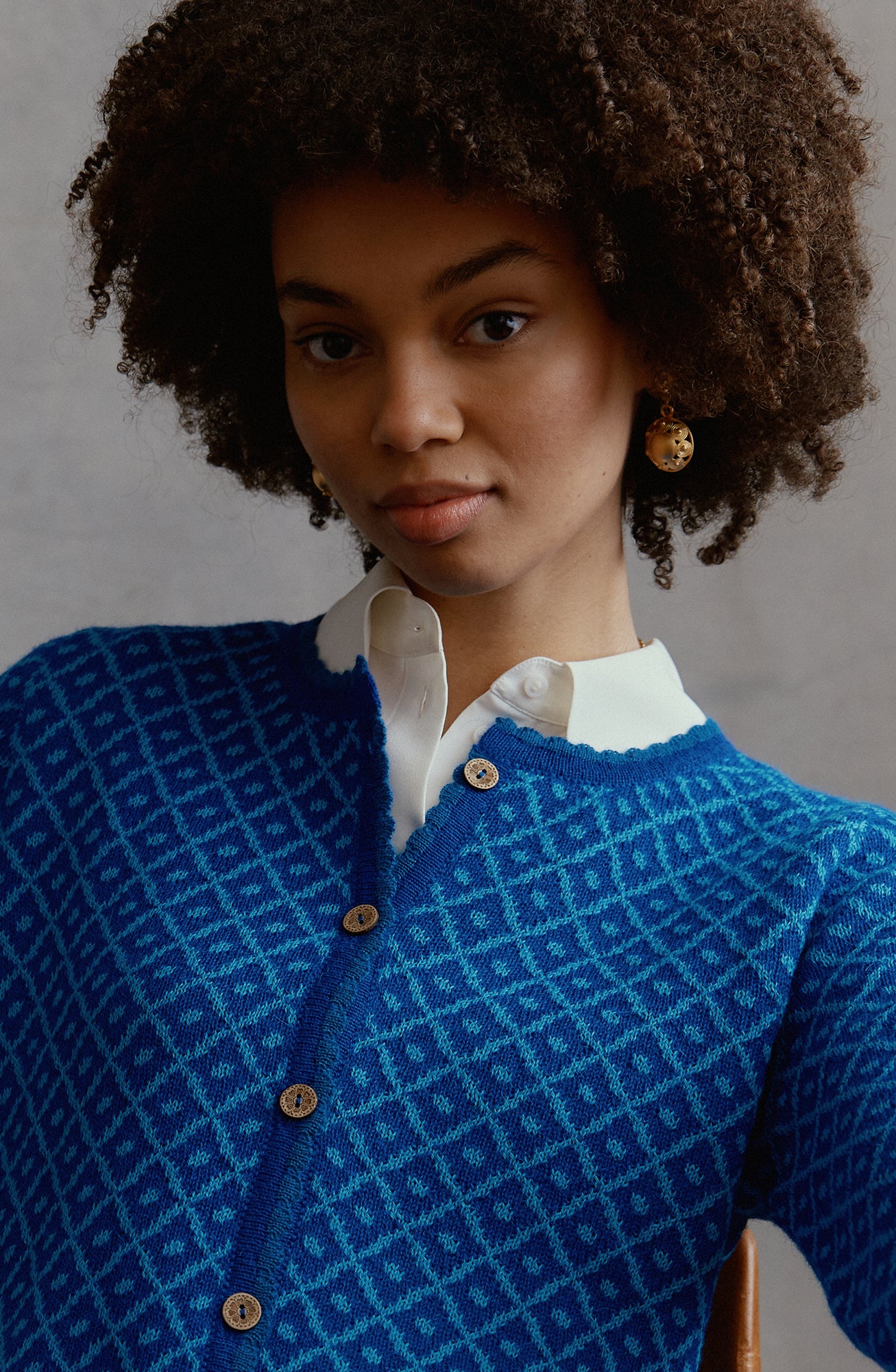Aura Alpaka Jacquard Cardigan in Blau