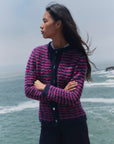 Alpaka Boucle Strickjacke gestreift in Marine Fuchsia