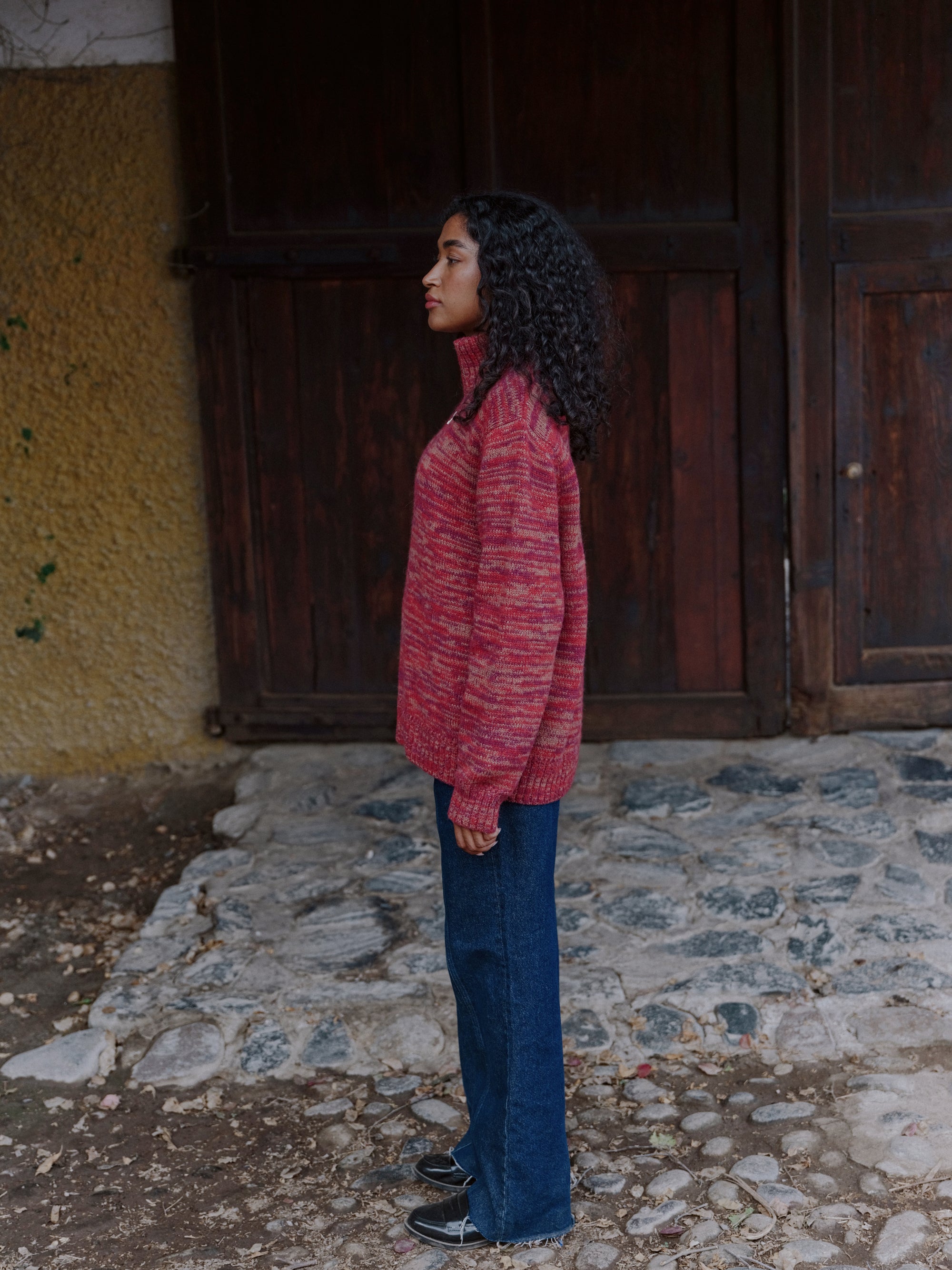 Alpaka Strickjacke in Rot Multi von Manuela Bedford
