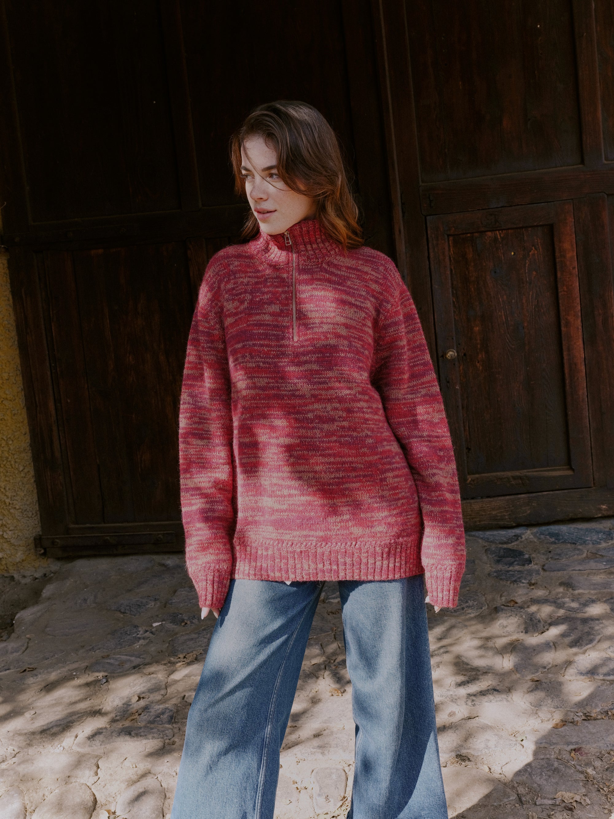 Alpaka Strickjacke in Rot Multi von Manuela Bedford