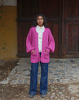 Baby Alpaka Strickjacke in Fuchsia von Manuela Bedford Frontansicht