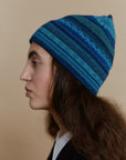 Alpaka Jacquard Mütze Rayas in Türkis von Manuela Bedford