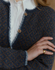 Lange Alpaka Strickjacke Aura in Jeansblau von Manuela Bedford
