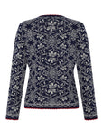 Marineblaue Camila Alpaka Strickjacke getragen