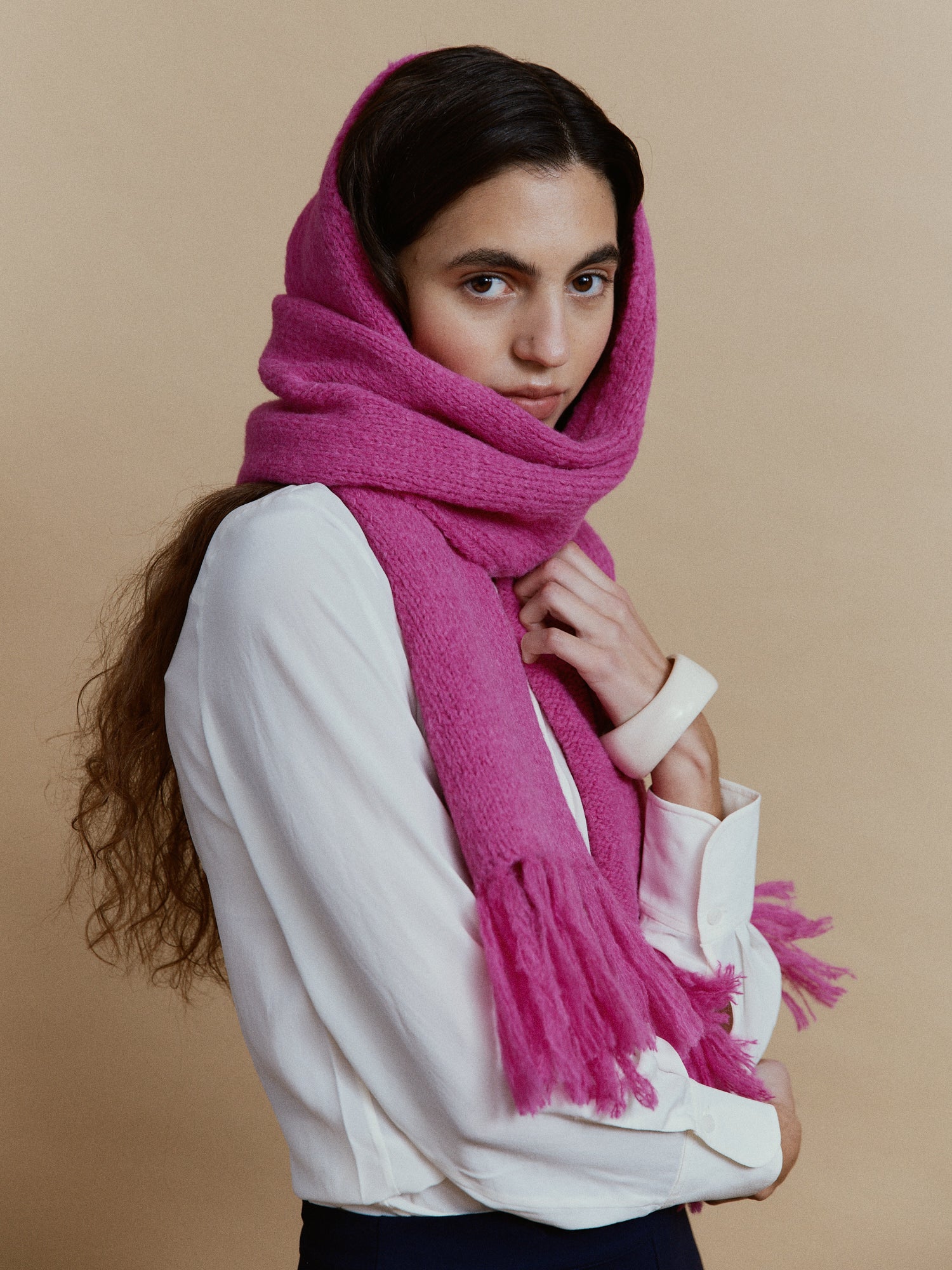 Weicher Alpaka Schal in Fuchsia