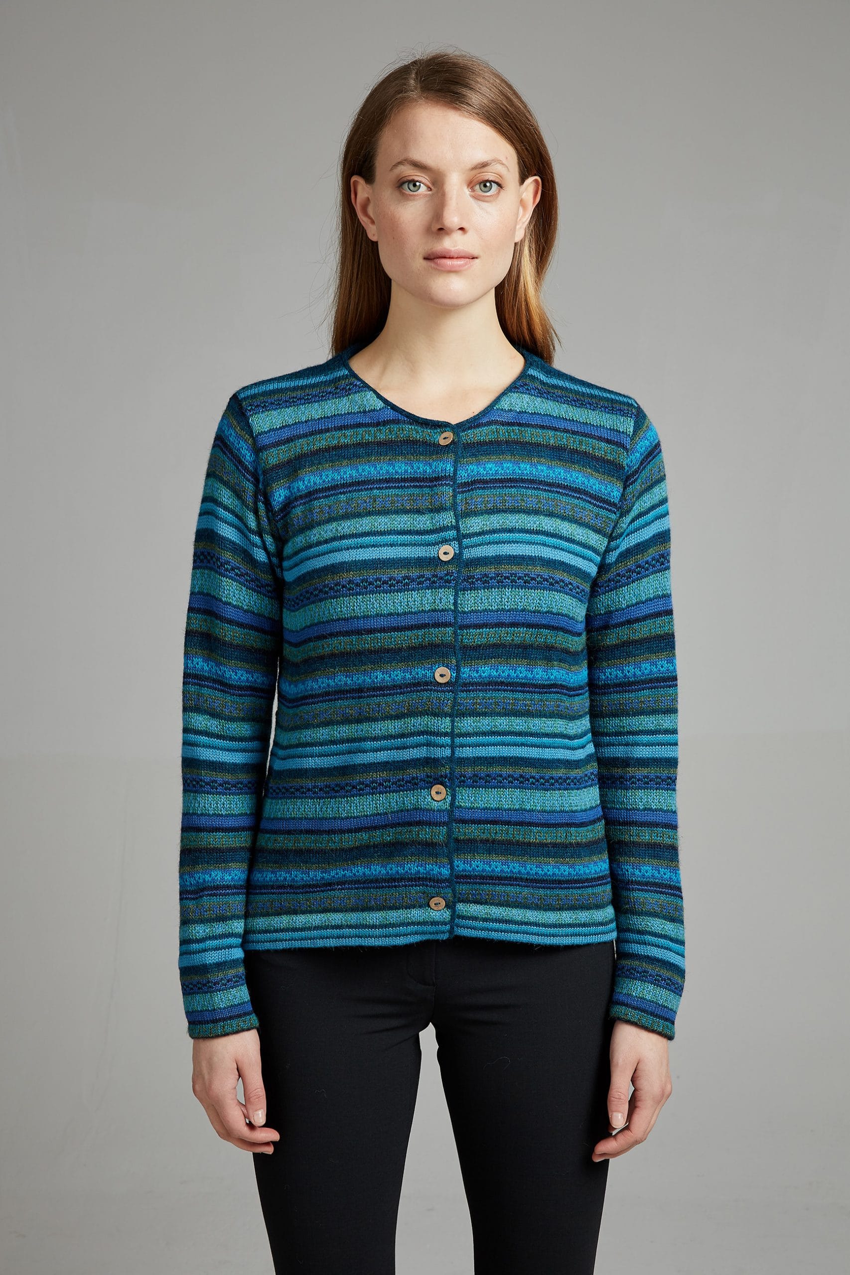 Rayas Alpaka Strickjacke in Türkis