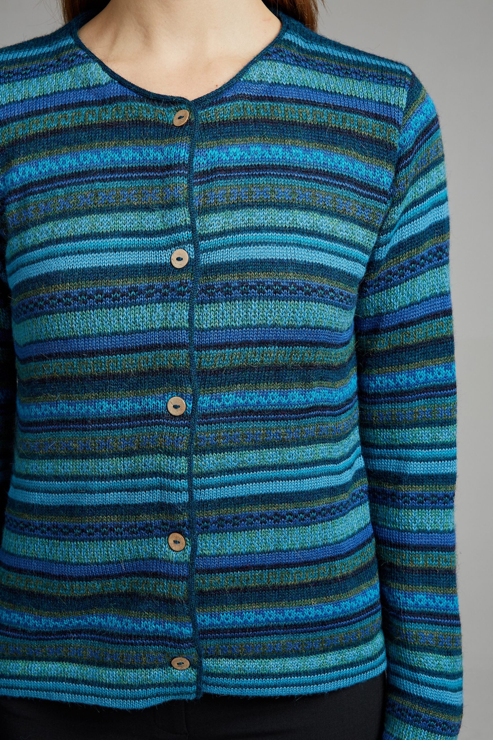 Rayas Alpaka Strickjacke in Türkis