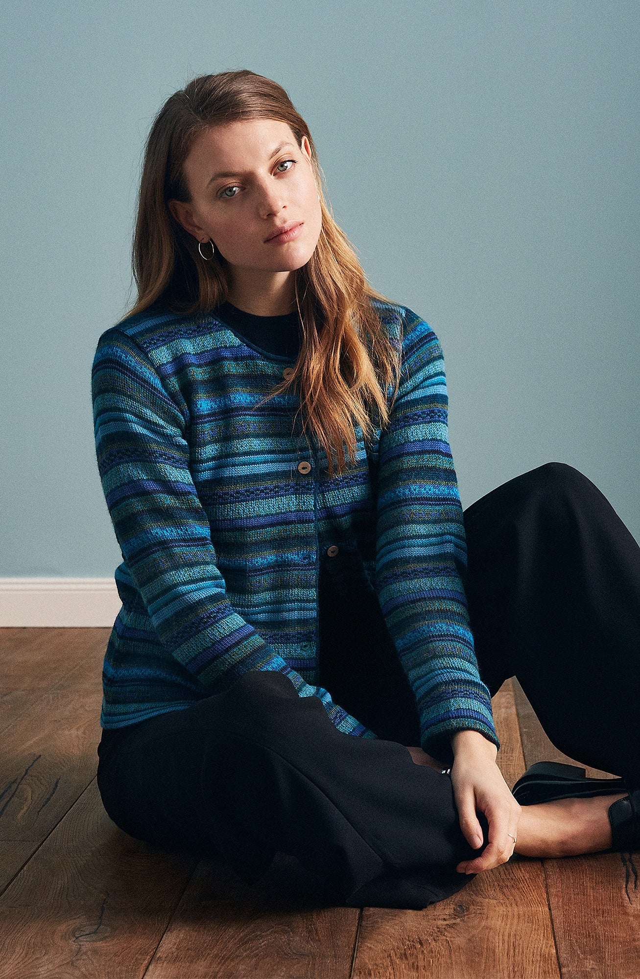 Rayas Alpaka Strickjacke in Türkis