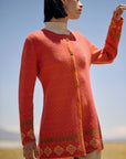 Alpaka Jacquard Strickjacke in Orange von Manuela Bedford