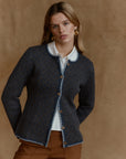 Alpaka Jacquard Strickjacke Aura in Jeansblau von Manuela Bedford