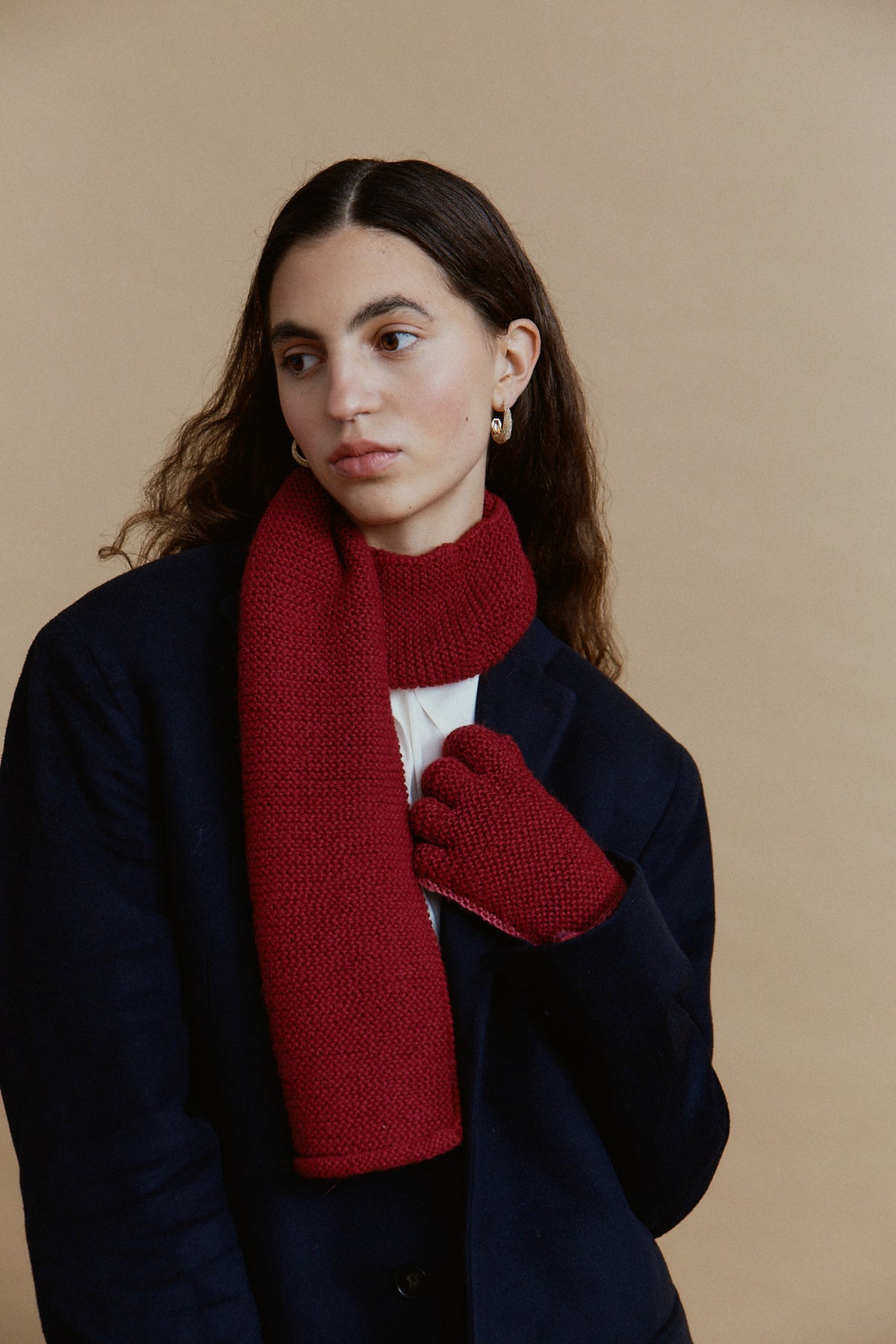 Alpaka Schal &amp; Handschuh Set Carmen in Rot