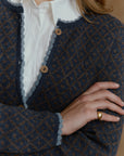 Lange Alpaka Strickjacke Aura in Jeansblau von Manuela Bedford