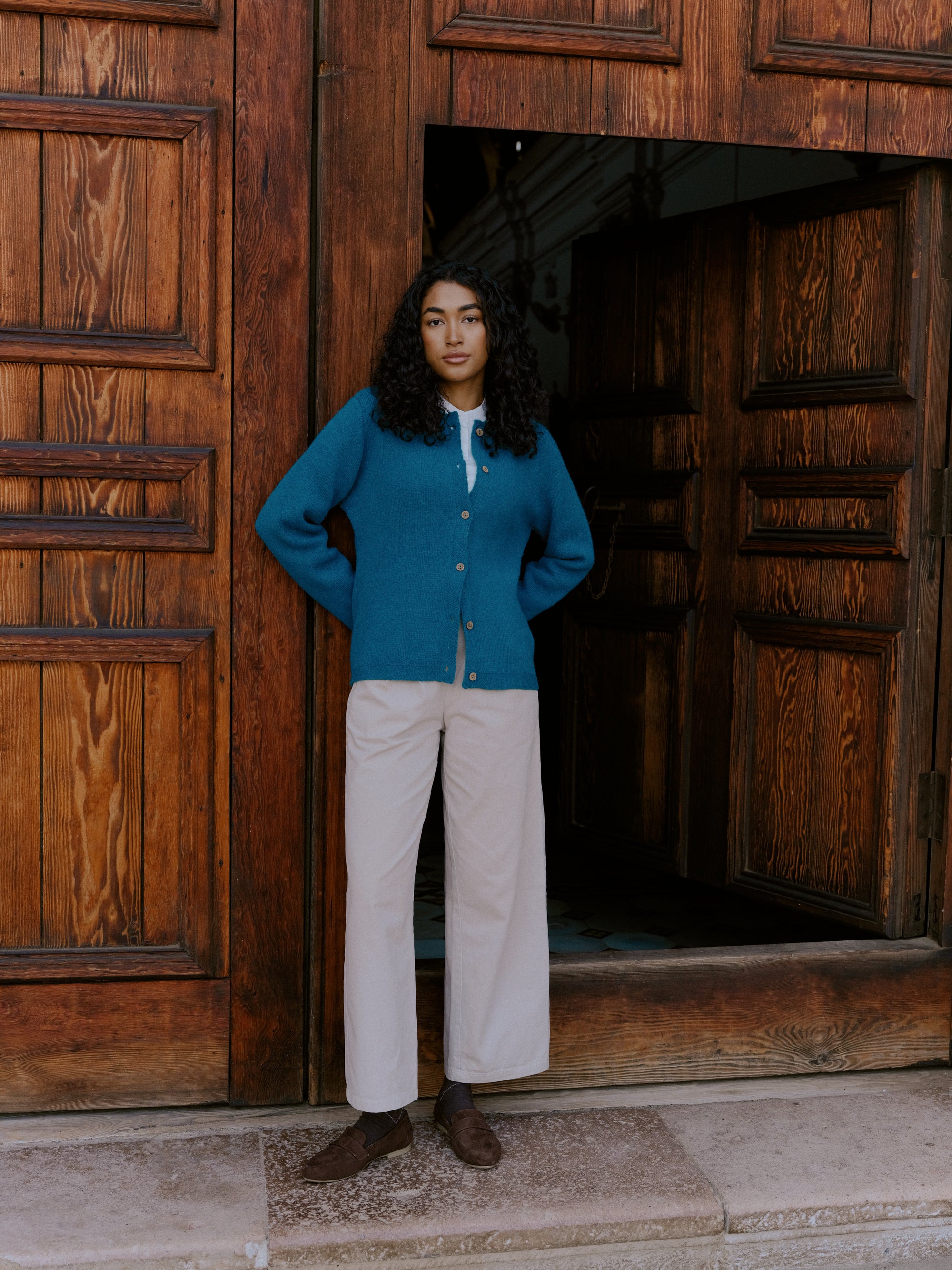 Alpaka Strickjacke in Türkis von Manuela Bedford 