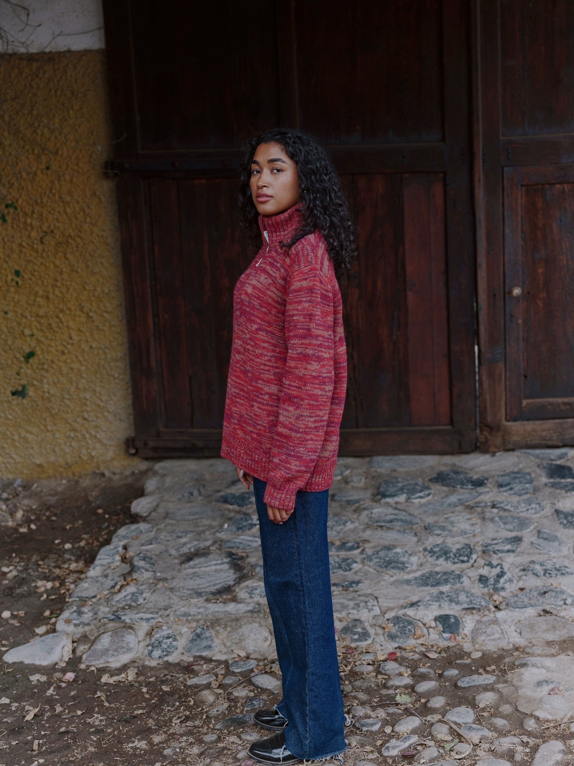 Alpaka Strickjacke in Rot Multi von Manuela Bedford 