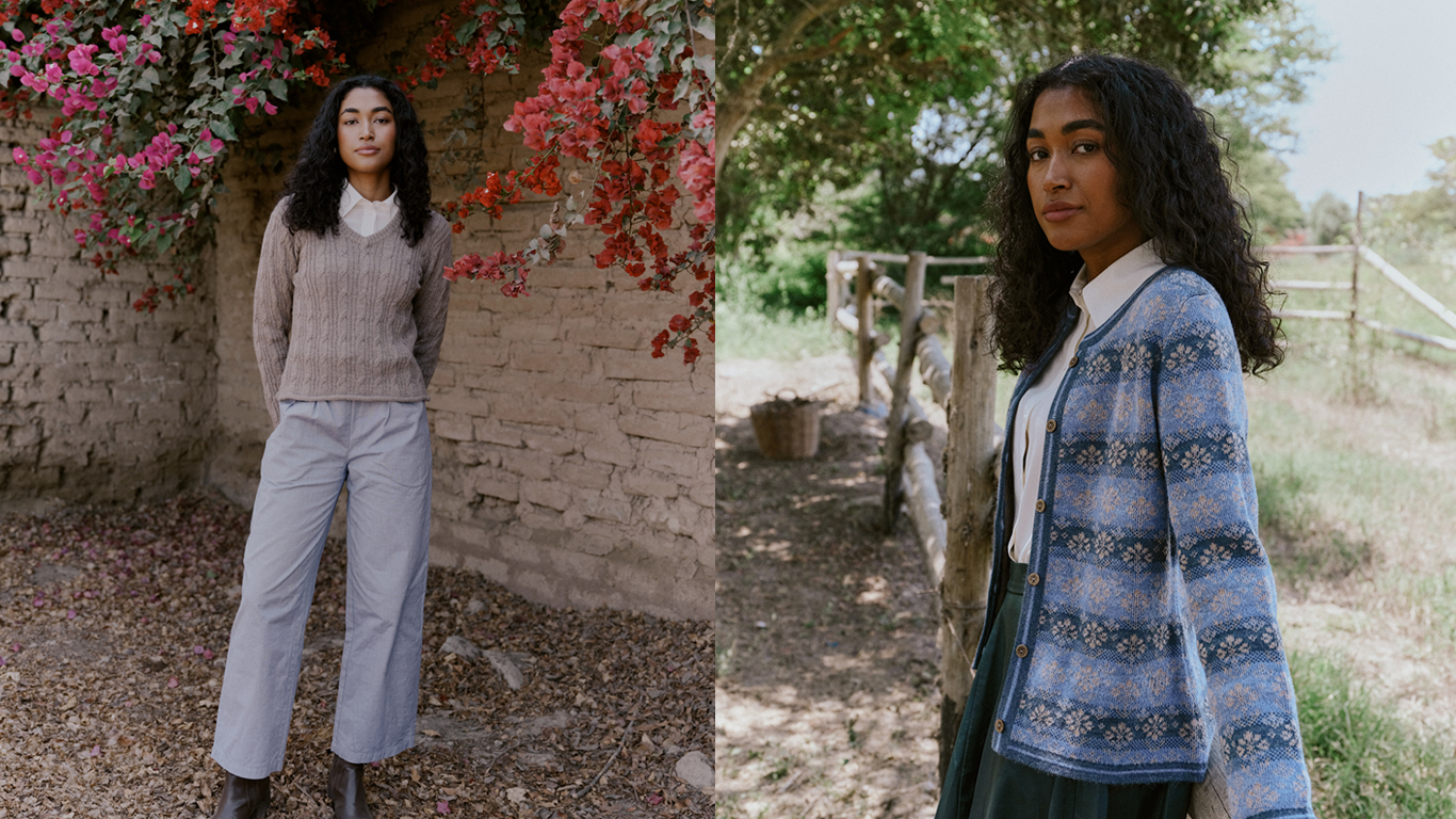 Alpaka Strickjacke in Taupe  Hellblau von Manuela Bedford 