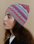 Alpaka Jacquard Mütze Rayas in Pink von Manuela Bedford