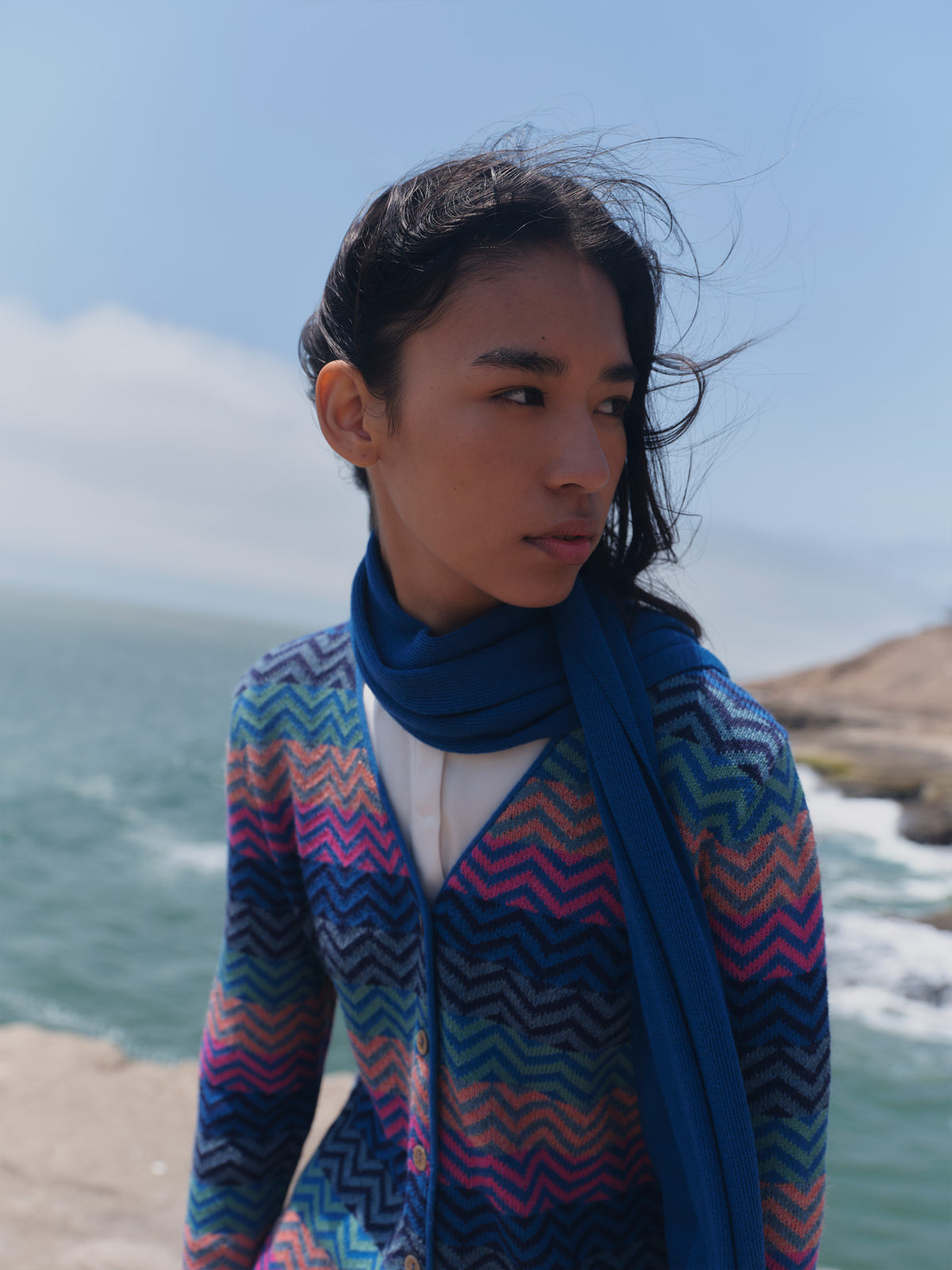 Alpaka Strickjacke Zigzag in Türkis von Manuela Bedford