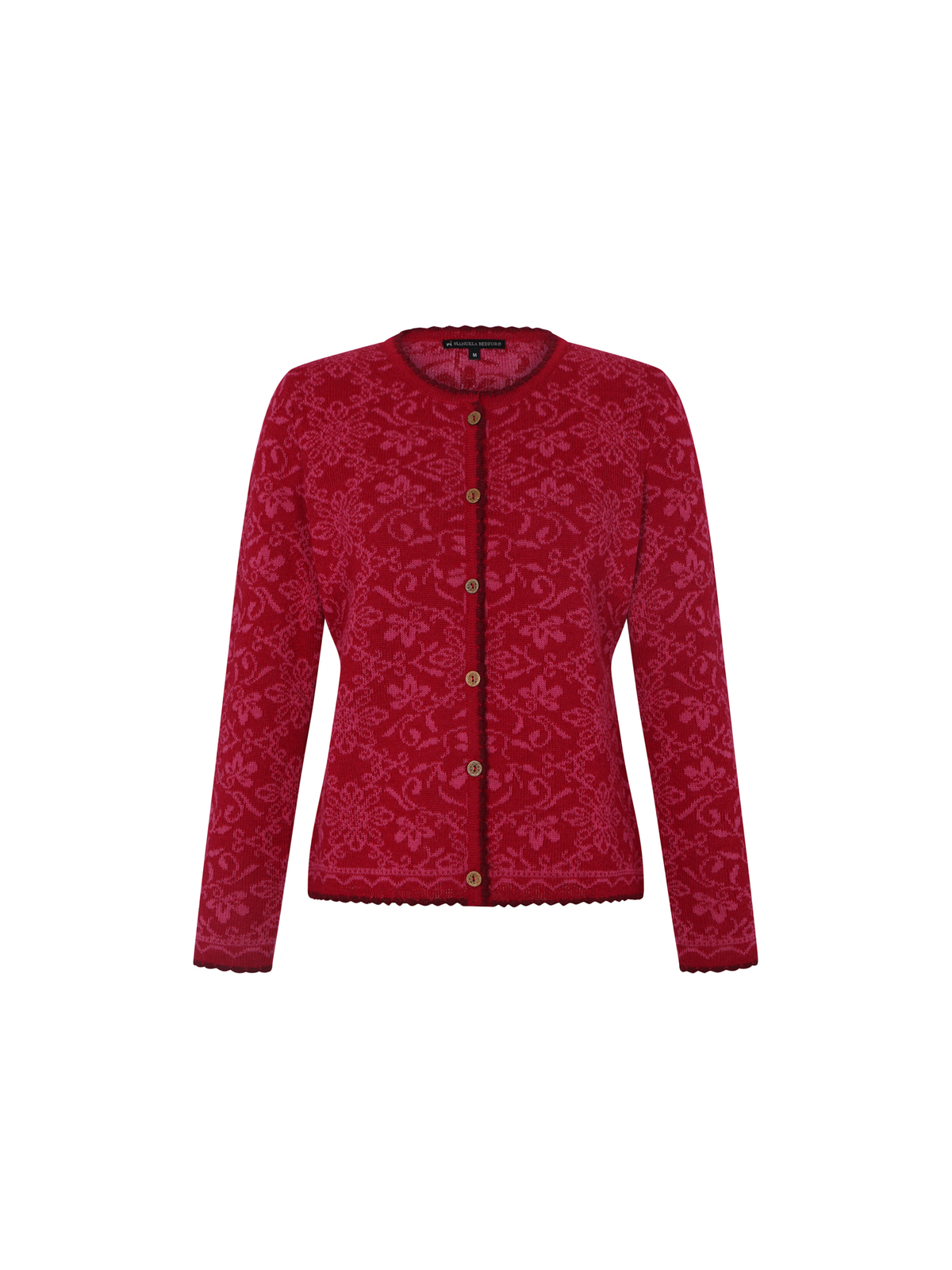 Alpaka-Cardigan Camila in Fuchsia von Manuela Bedford – freigestellte Vorderansicht.
