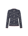 Marineblaue Camila Alpaka Strickjacke getragen