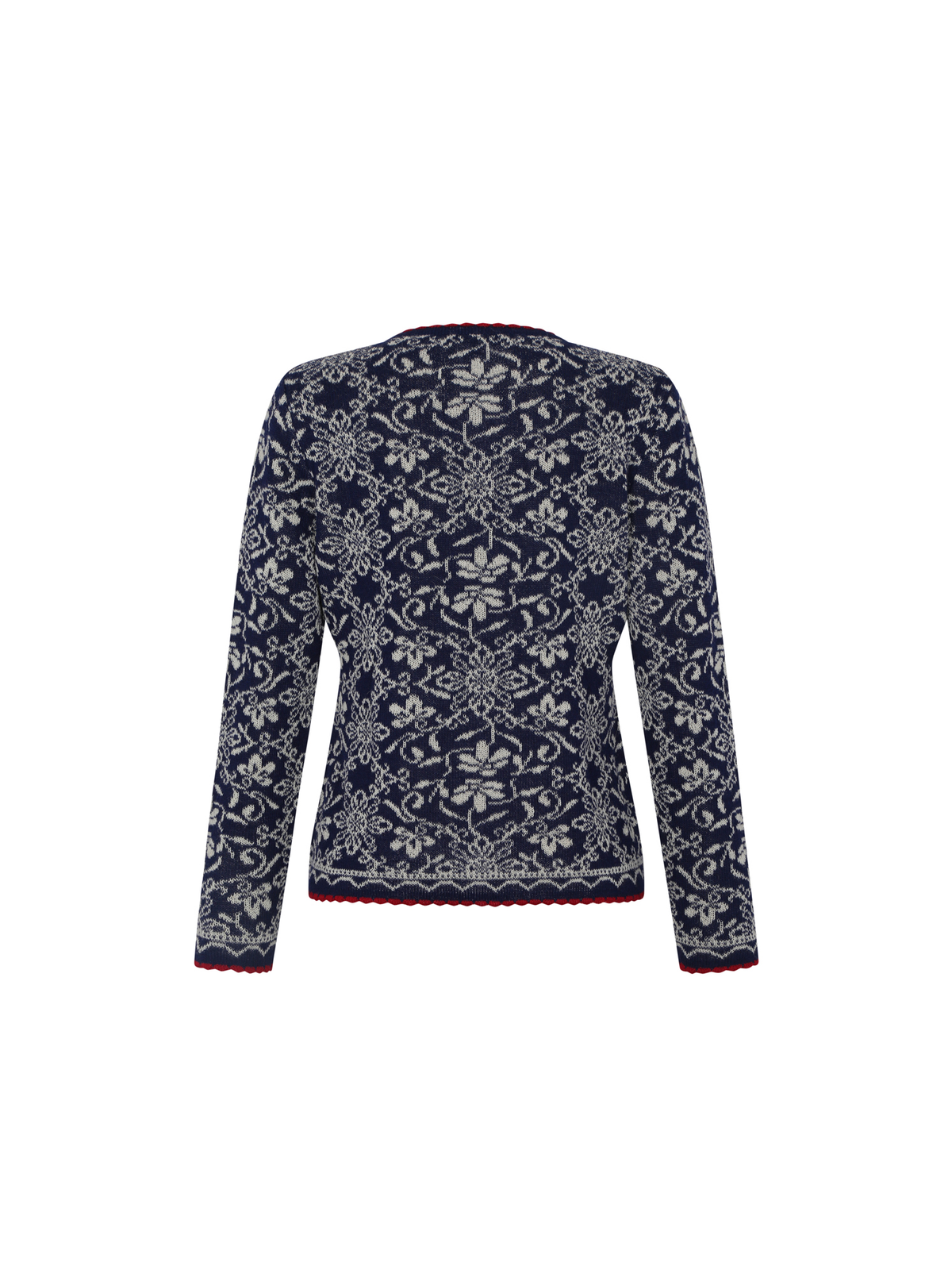 Marineblaue Camila Alpaka Strickjacke getragen