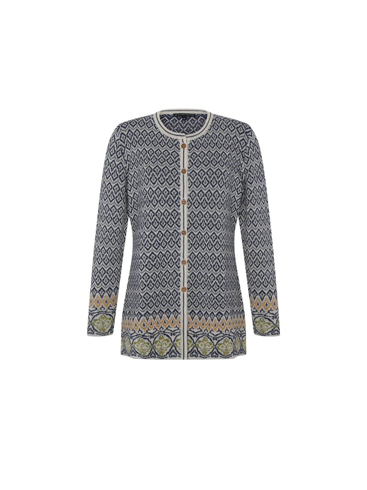 Alpaka Jacquard Strickjacke in Marine von Manuela Bedford