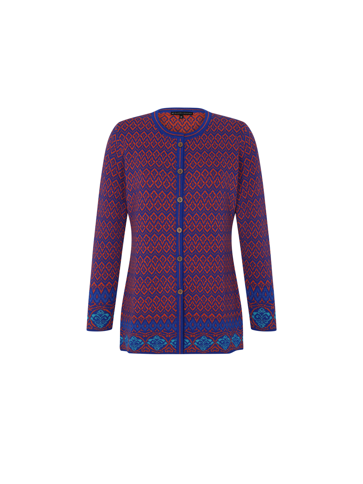 Alpaka Jacquard Strickjacke in Blau von Manuela Bedford