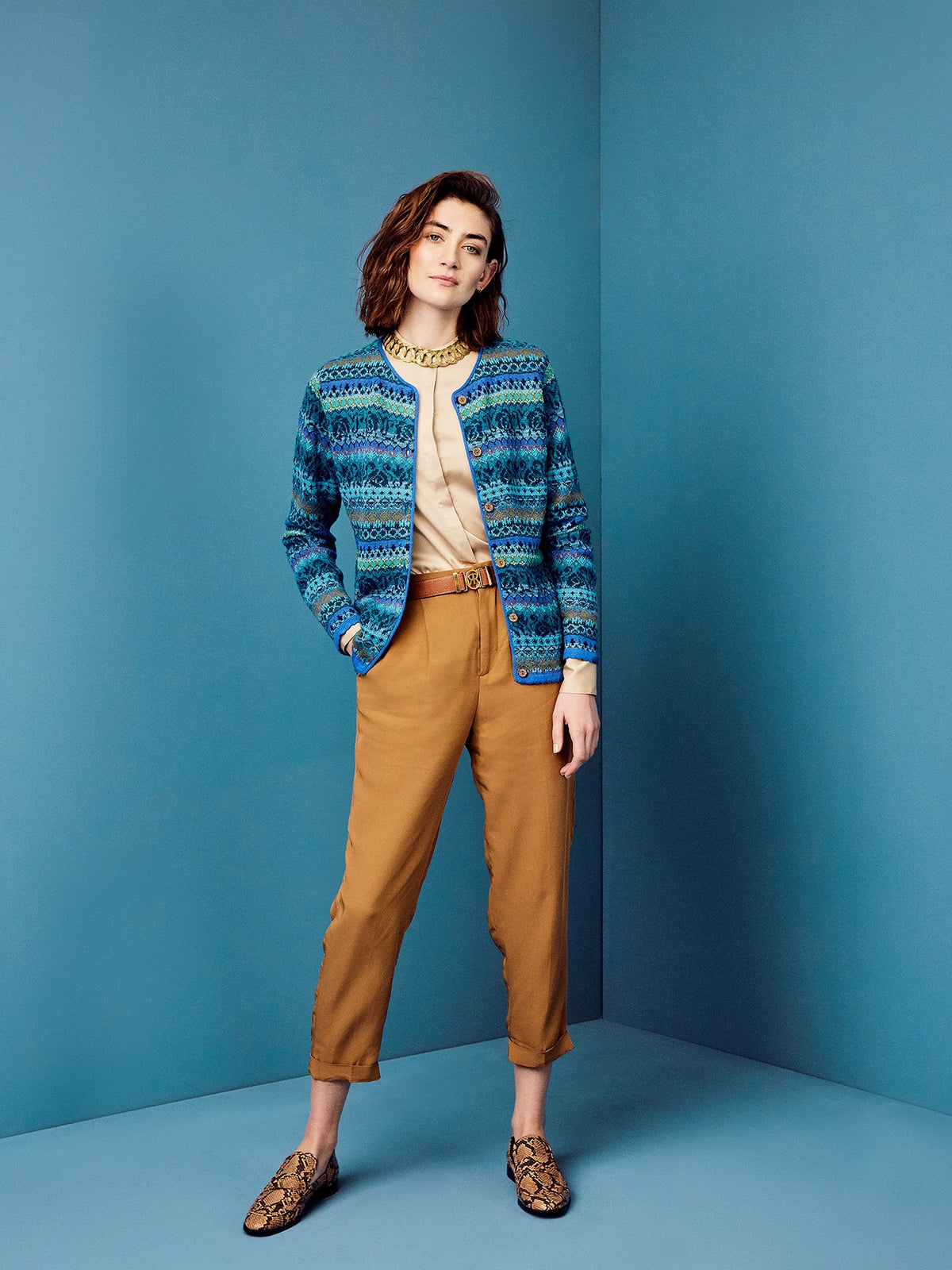 Beatriz Alpaka Strickjacke in Türkis von Manuela Bedford