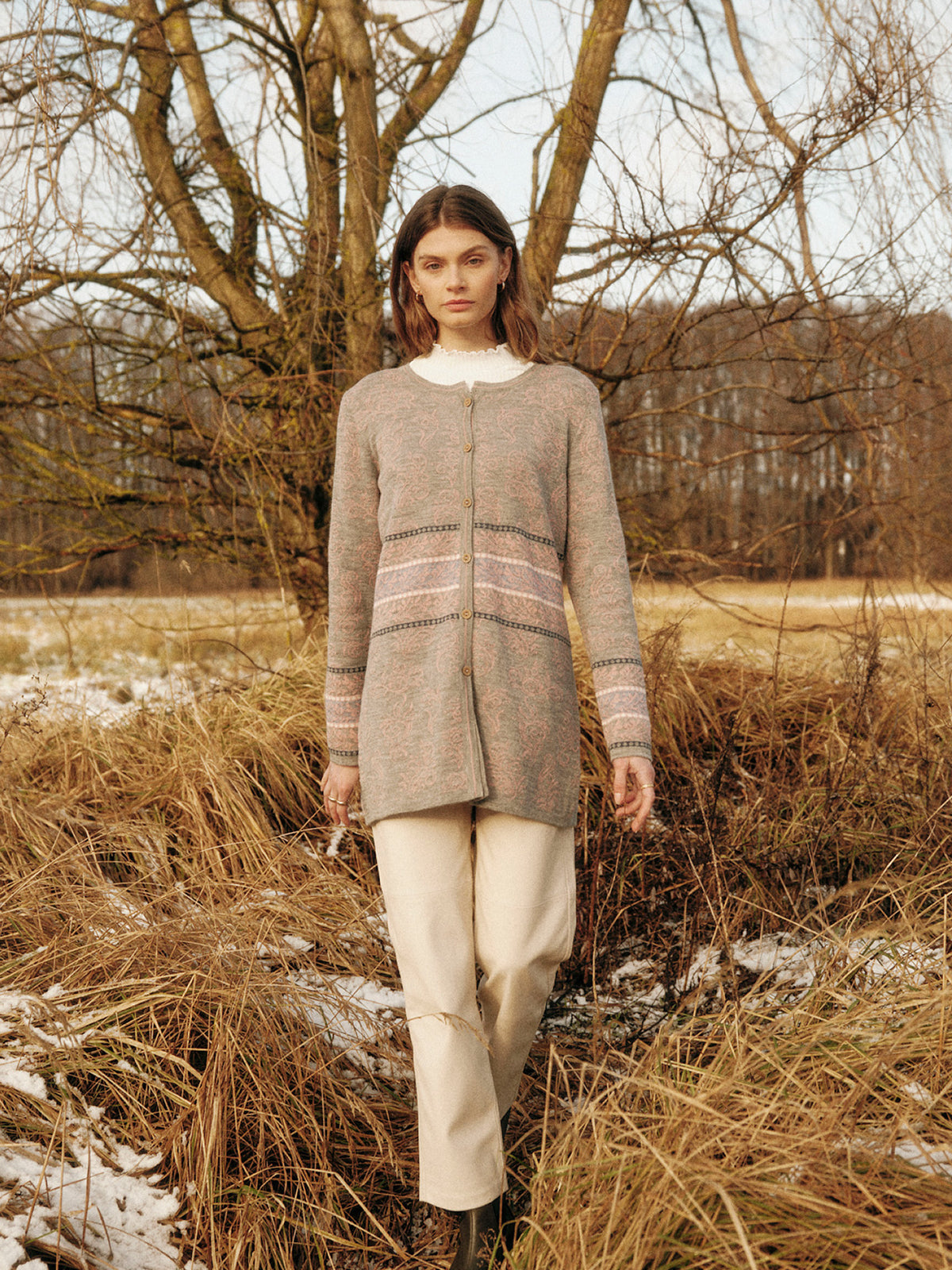 Alpaka Cardigan in Rosa und Grau von Manuela Bedford