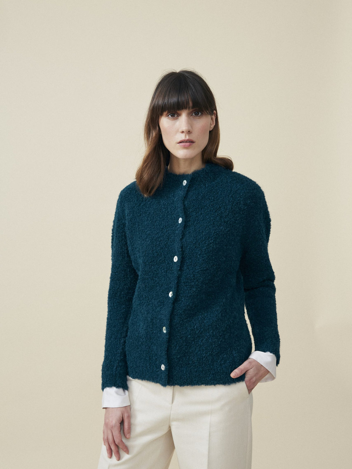 Cruz Boucle Alpaka Strickjacke von Manuela Bedford