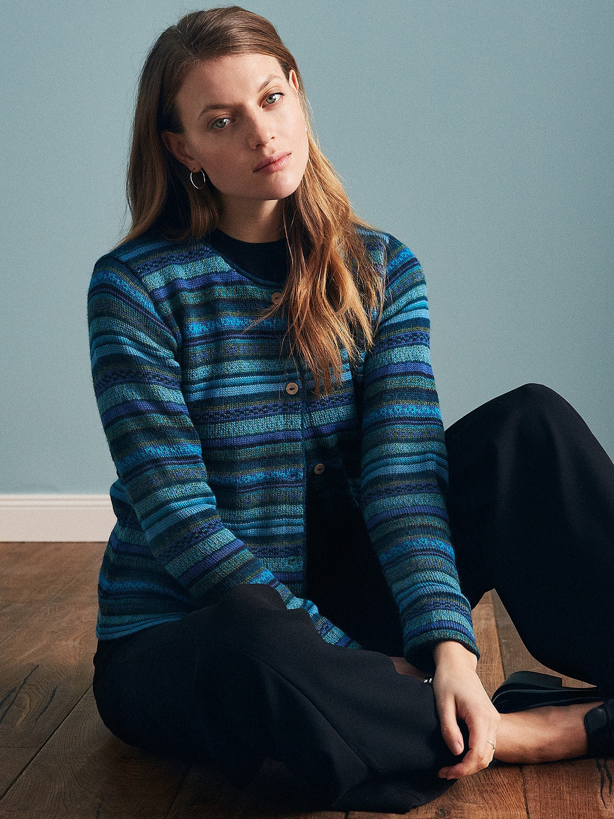 Rayas Alpaka Strickjacke in Türkis von Manuela Bedford