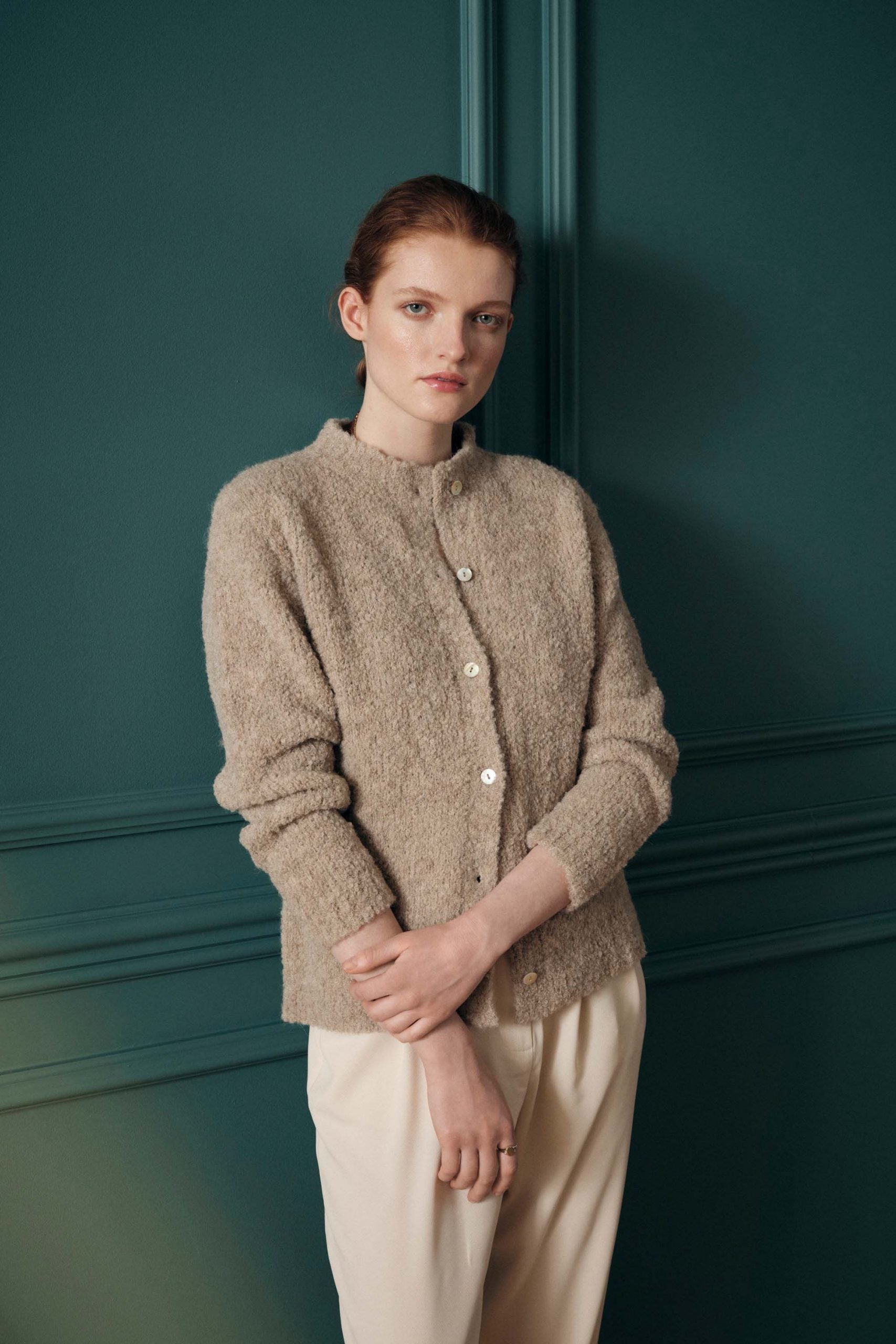 High-quality Bouclé Alpaca Cardigan in Beige