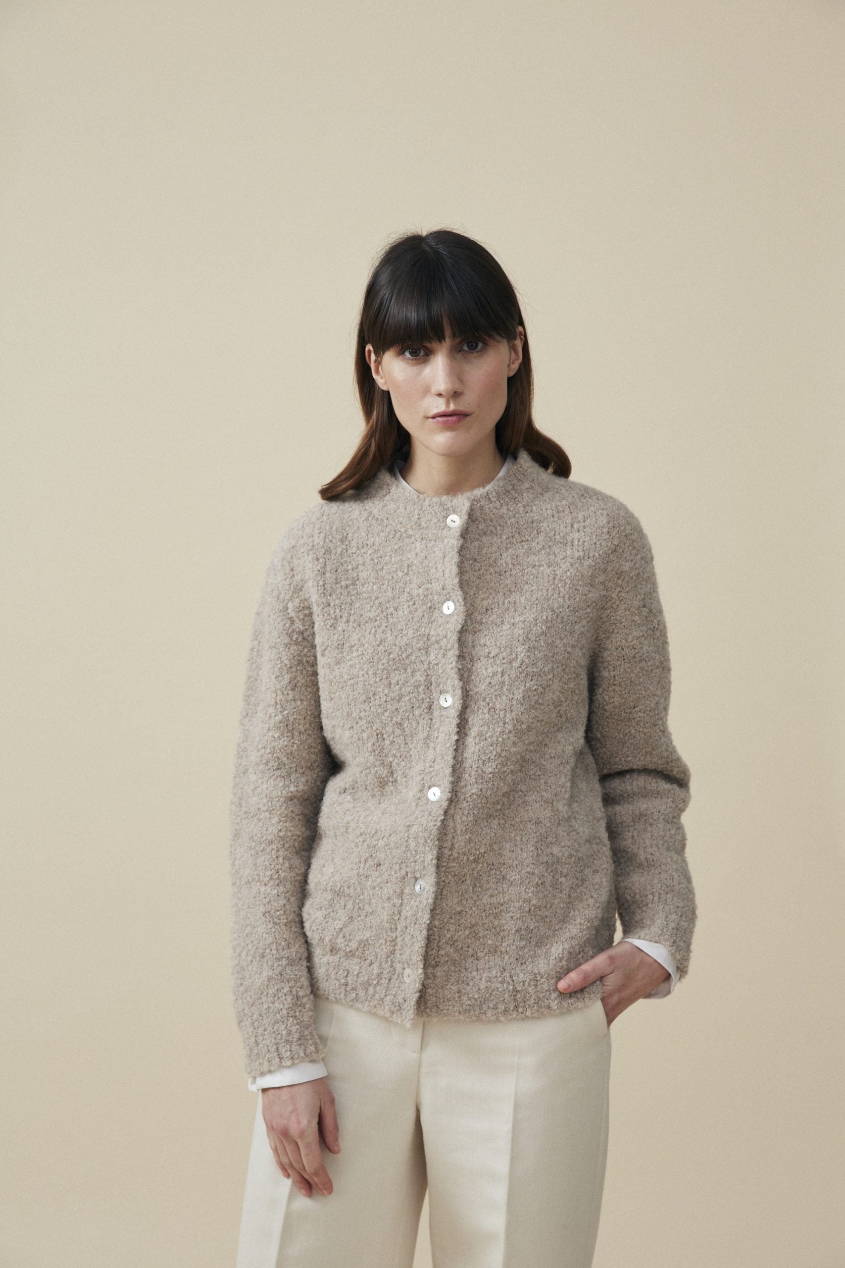 High-quality Bouclé Alpaca Cardigan in Beige