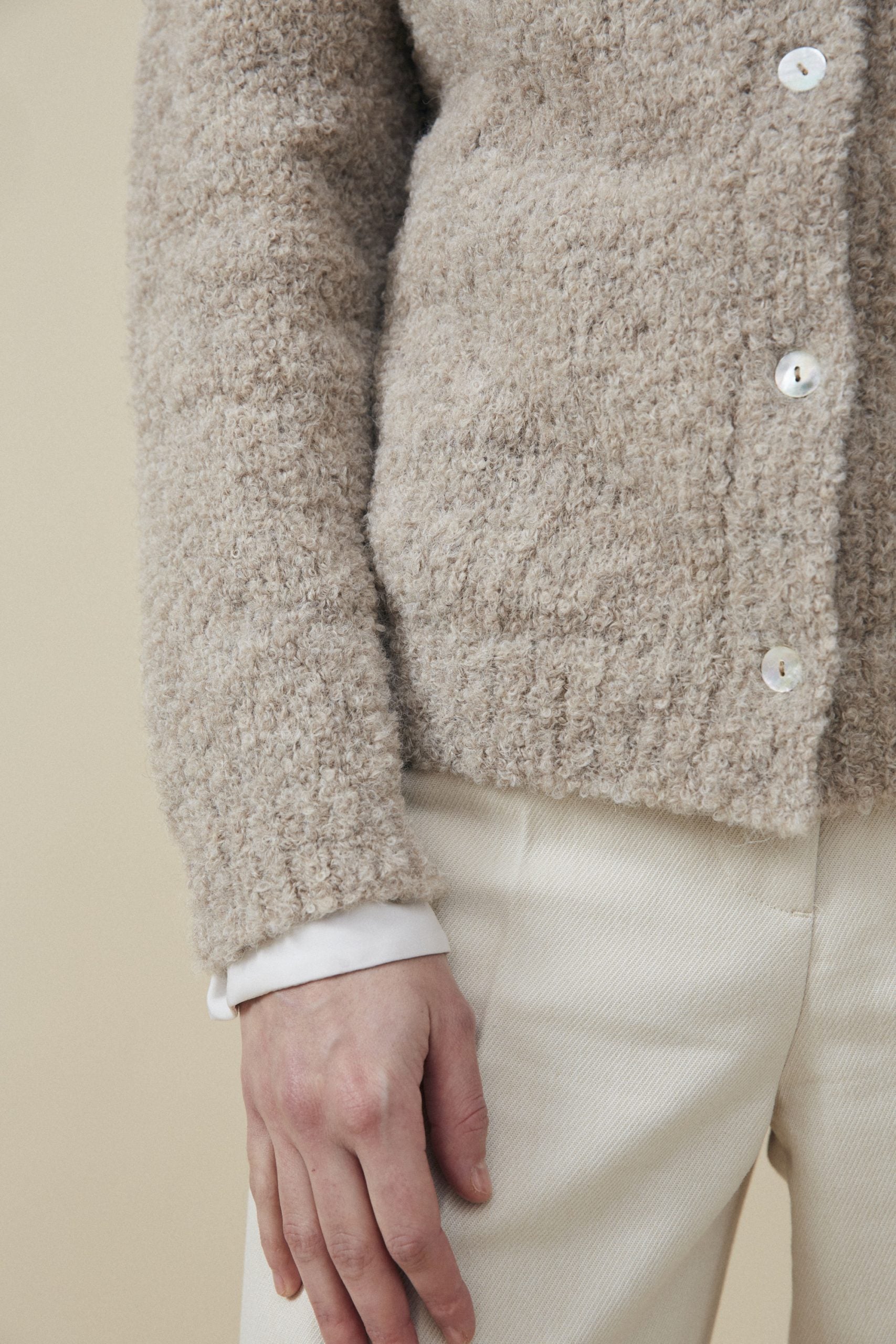 High-quality Bouclé Alpaca Cardigan in Beige
