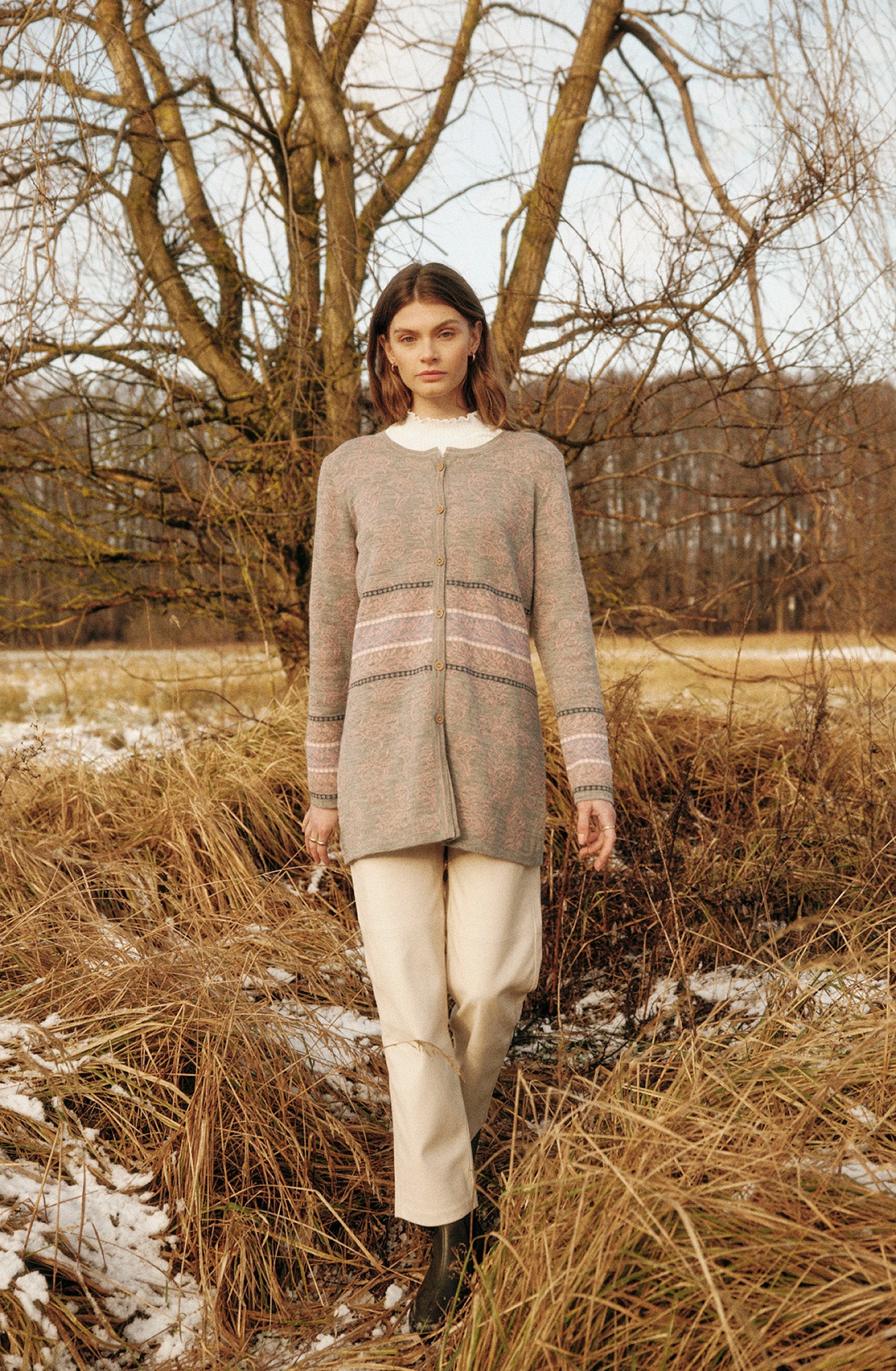Alpaka Cardigan in Rosa und Grau von Manuela Bedford
