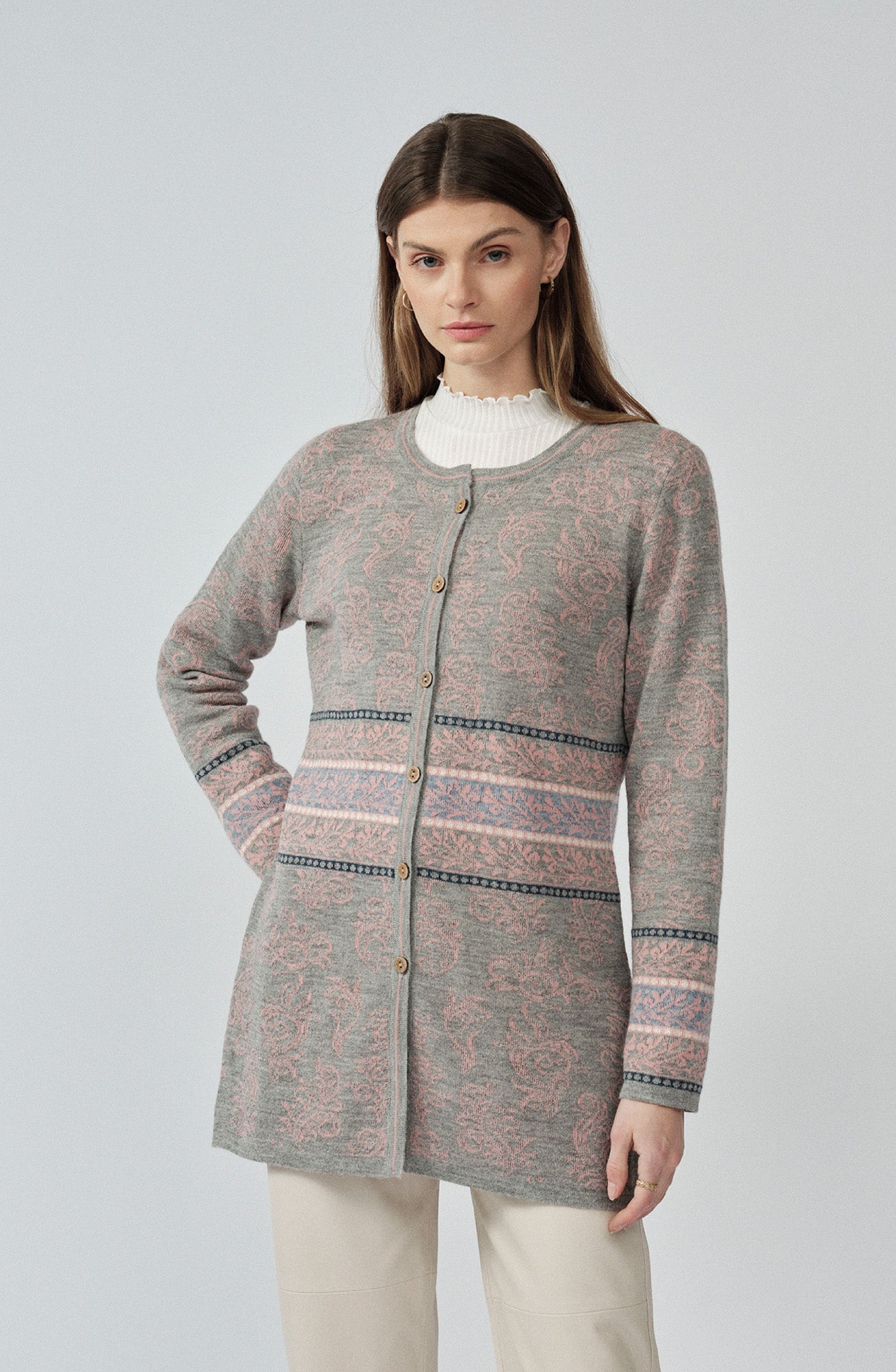 Alpaka Cardigan in Rosa und Grau von Manuela Bedford