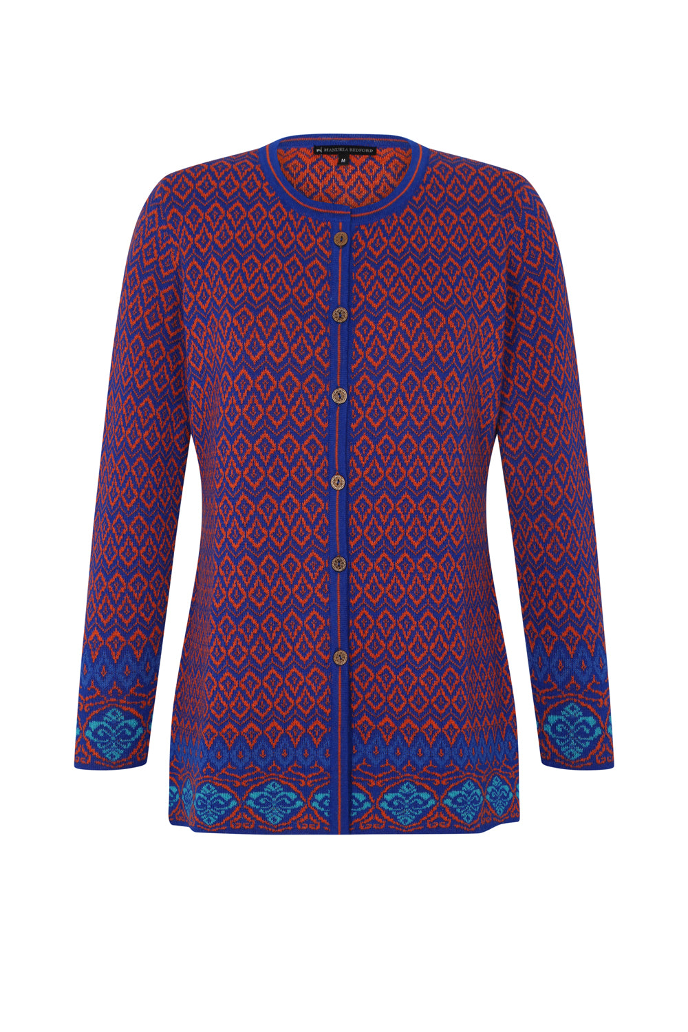 Alpaka Jacquard Strickjacke in Blau von Manuela Bedford