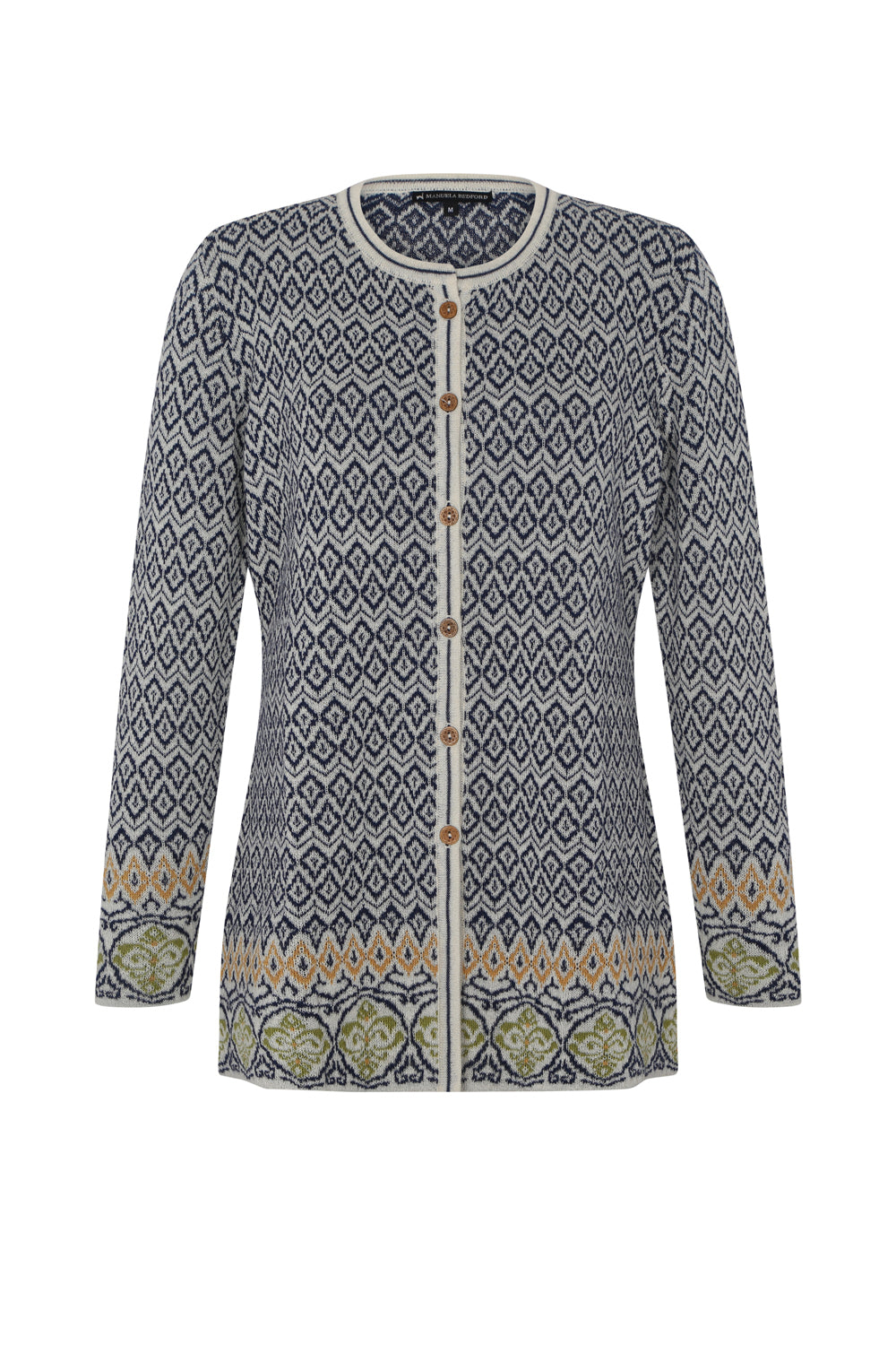 Alpaka Jacquard Strickjacke in Marine von Manuela Bedford